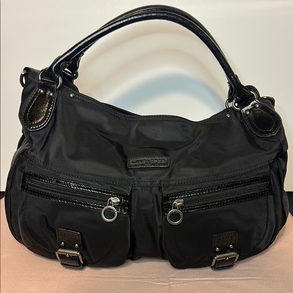 Lancaster Handbags - Lancaster Paris Black Nylon and Leather Leather Shoulder Bag with Slouchy Design